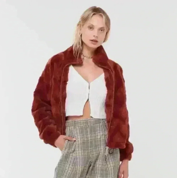 Urban Outfitters Womens Rust Brown Eva Faux Fur Jacket S - Picture 1 of 15